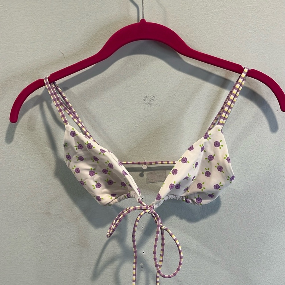 For Love & Lemons Floral White and Purple Women's Bikini Top S